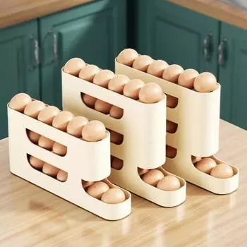 Многоярусный держатель для яиц, компактный ящик для хранения яиц с защитными перилами, автоматический раздатчик для яиц на роликах для холодильника Dual Layer
