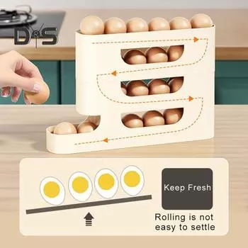 Многоярусный держатель для яиц, компактный ящик для хранения яиц с защитными перилами, автоматический раздатчик для яиц на роликах для холодильника Dual Layer