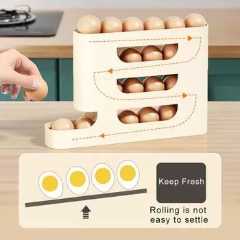 Многоярусный держатель для яиц, компактный ящик для хранения яиц с защитными перилами, автоматический раздатчик для яиц на роликах для холодильника Dual Layer