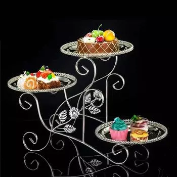 Многоярусный стол для закусок Свадебный стол для выпечки десертов Шведский стол в стиле вестерн-бар Инструменты для украшения тортов Трехъярусная зеркальная стеклянная подставка для торта