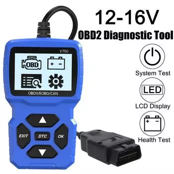Многоязычный диагностический инструмент для автомобиля OBD2-сканер V750, считыватель кодов, тестер аккумулятора, считывание информации об автомобиле, проверка системы двигателя синий