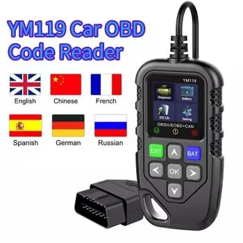 Многоязычный считыватель кодов OBD2 YM119 профессиональный диагностический инструмент для автомобилей очистка/стирание кодов сканер OBDII проверка аккумулятора для всех автомобилей с протоколом OBDII