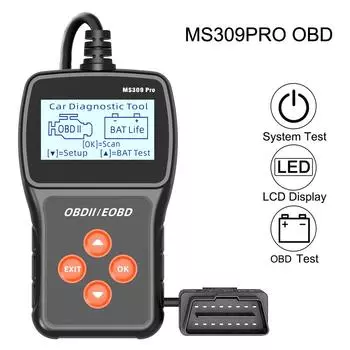 Многоязычный сканер OBD2, диагностический инструмент для автомобиля, считыватель кодов данных в реальном времени, тестер аккумулятора системы двигателя MS309PRO