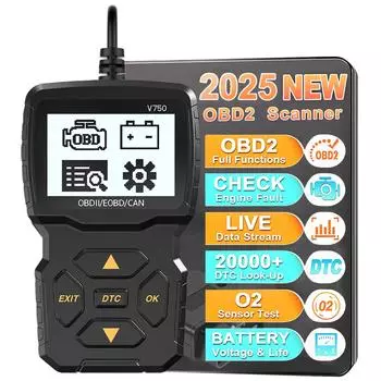 Многоязычный сканер OBD2 V750 Очистка/стирание кодов Диагностический инструмент для автомобиля Тестер аккумулятора Считывание информации об автомобиле Проверка двигателя Считыватель кодов системы V750
