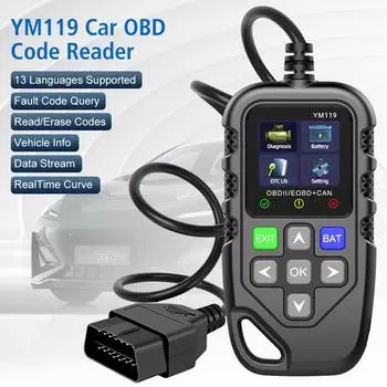 Многоязычный сканер OBDII для всех автомобилей, считыватель кодов OBD2 YM119, считывание информации об автомобиле, диагностический инструмент для автомобилей