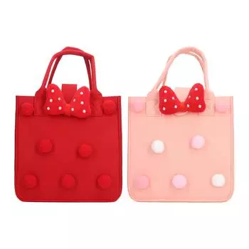 Многоразовая фетровая подарочная сумка с бантом и пушистым шариком, складная сумка для хранения вещей на детский день рождения Red