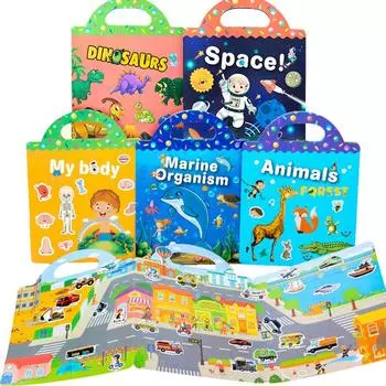 Многоразовая книга-наклейка с героями мультфильмов для детей, несколько сцен, игра-головоломка «сделай сам», обучающие классические игрушки для детей 2–4 лет, подарки