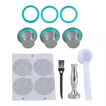 Многоразовая кофейная капсула из нержавеющей стали для кофемашины эспрессо, чашка, фильтр для кофейной капсулы, с темпером и ложкой, долговечная