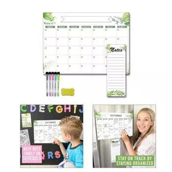 Многоразовая магнитная доска для записей на холодильник, гладкая доска для письма, стираемый календарь, белая доска, еженедельный планировщик для дома и офиса светло-зеленый