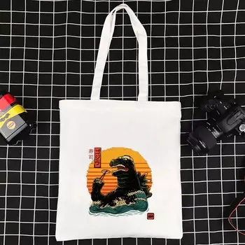 Многоразовая парусиновая сумка, сумка для супермаркета, складная экосумка, сумка-шопер Harajuku, японская школьная дорожная женская сумка с котом 24*26cm