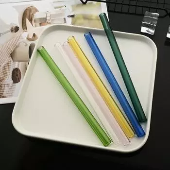 Многоразовая питьевая соломинка из высокосиликатного стекла, экологически чистая стеклянная соломинка для смузи, пузырькового чая, аксессуары для бара, соломинка с кисточкой прозрачный