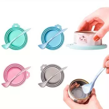 Многоразовая силиконовая крышка для банки с кормом для домашних животных с ложкой для кормления - круглая форма контейнера для свежего хранения столовых приборов для домашних животных Sealed lid and spoon зелёный