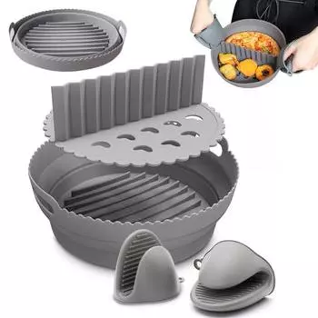 Многоразовая силиконовая подкладка для фритюрниц с разделителем варежек, антипригарное покрытие, термостойкость, легко чистящийся противень для выпечки в духовке серый