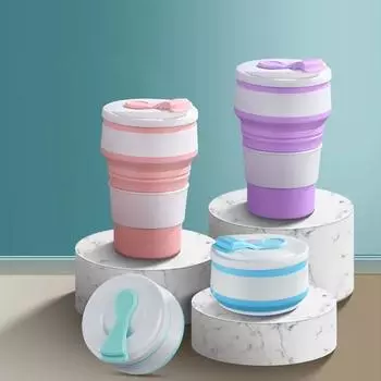 Многоразовая силиконовая складная чашка телескопическая силиконовая чашка для чая посуда для напитков складная кружка для путешествий 350ml розовый