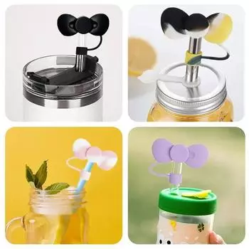 Многоразовая соломенная защитная головка, соломенная пыленепроницаемая верхняя крышка, соломенная крышка с бантиком, подходящая для чашек с водой as the picture