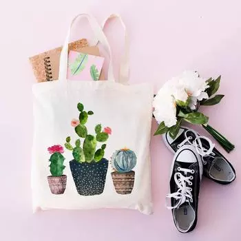 Многоразовая сумка для покупок с кактусом, милая сумка для студенческих книг, сумки из ткани, холщовые женские сумки на плечо, сумки