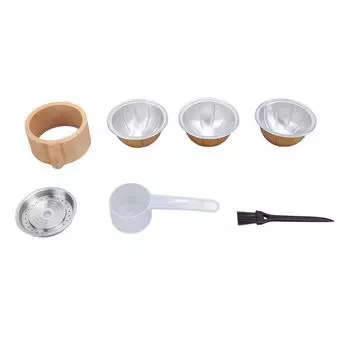 Многоразовые кофейные капсулы с ложкой и кисточкой. Комплект заправляемых кофейных капсул для кофемашины Vertuo L