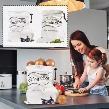 Многоразовые мешки для картофеля и хранения для кладовой, мешки для хранения овощей с застежкой на шнурке, а также для покупок и хранения One Size