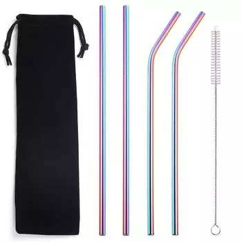 Многоразовые металлические трубочки для питья, трубочка из нержавеющей стали 304, прочная изогнутая прямая соломинка Боба с чистящей щеткой, аксессуар для вечеринки серебряный