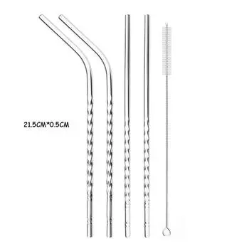 Многоразовые металлические трубочки из нержавеющей стали 304, набор соломинок для питья с щеткой для чистки, высококачественная посуда для напитков для сока, аксессуар для барной вечеринки A серебряный