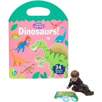 Многоразовые наклейки, Многоразовые книги со статическими наклейками, Книга с наклейками, Многоразовые наклейки для девочек, Подарок для мальчиков и девочек, Детская развивающая игрушка, Динозавры 23.3*30.7*0.5cm