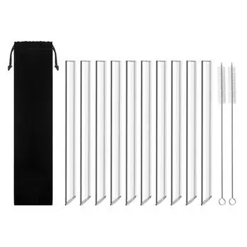 Многоразовые стеклянные трубочки 12 мм x 8 дюймов, очень широкие прозрачные трубочки для смузи для Bubble Tea, в комплект входят 10 прямых трубочек, 2 кисточки, 1 сумка для хранения чистый
