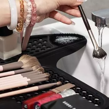 Многоразовый чехол для раковины с полым дизайном, термостойкий силиконовый коврик, удобный для хранения, складная чистящая салфетка для кистей для макияжа чёрный