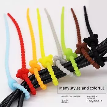Многоразовый цветной силиконовый ремень для укладки кабелей - симпатичный настольный органайзер для кабелей