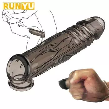 Многоразовый презерватив с рукавом для задержки эякуляции, удлинитель, кольцо для пениса, мужское усиление, стимуляция влагалища, секс-игрушки для пары 1pc