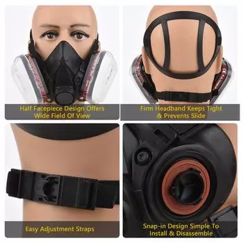 Многоразовый респиратор Половина лицевой маски 6200 Противогаз Респираторы для защиты дыхания для покраски чёрный