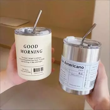 Многоразовый стакан для кофе с двойными стенками из нержавеющей стали, вакуумная изоляционная кружка для кофе с трубочкой, кружка для горячих и холодных напитков