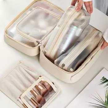 Многосекционная косметичка для туалетных принадлежностей с застежкой-молнией, вместительная водонепроницаемая сумка для хранения кистей для макияжа с ручкой розовый