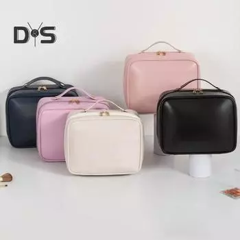 Многосекционная косметичка с ручкой, большой вместимостью, легким доступом, водонепроницаемый органайзер для косметики, косметичка бежевый