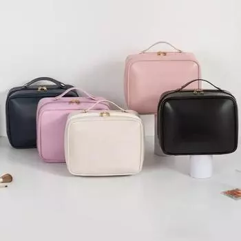 Многосекционная косметичка с ручкой, большой вместимостью, легким доступом, водонепроницаемый органайзер для косметики, косметичка бежевый