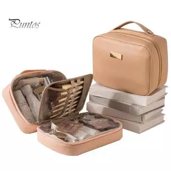 Многосекционная косметичка с ручкой, застежкой-молнией, водонепроницаемая косметичка большой вместимости, органайзер для косметики хаки