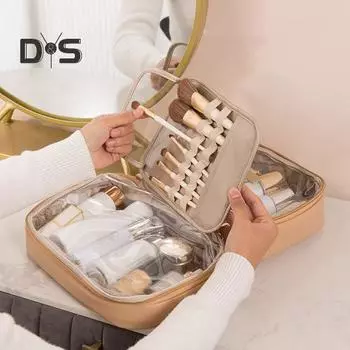 Многосекционная косметичка с ручкой, застежкой-молнией, водонепроницаемая косметичка большой вместимости, органайзер для косметики хаки