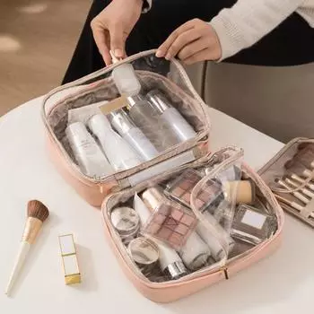 Многосекционная косметичка с ручкой, застежкой-молнией, водонепроницаемая, большой емкости для туалетных принадлежностей хаки