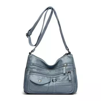 Многосекционная наплечная сумка для среднего возраста, сумка кроссбоди, женская сумка из мягкой кожи, сумка для мамы синий