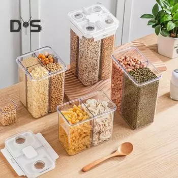 Многосекционный контейнер для хранения зерна, банка для хранения с крышкой, герметичный диспенсер для сахара и хлопьев, ящик для хранения сухих продуктов A