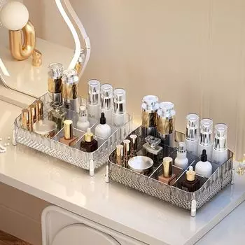 Многосекционный ящик для хранения косметики Пластиковый органайзер для макияжа Ванная комната серый