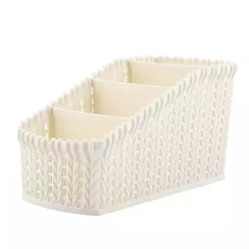 Многосекционный ротанговый настольный ящик для хранения косметики Настольный органайзер (Кремово-белый)