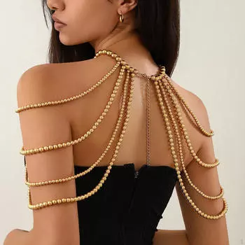 Многослойная цепочка для тела на плечи, бисерный дизайн, ювелирный аксессуар золотой
