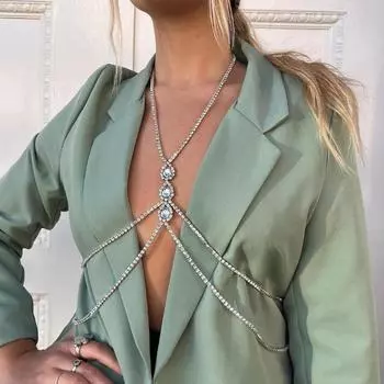 Многослойная цепочка для тела с европейскими и американскими бриллиантами, горный хрусталь, висящая на шее, капающая вода, цепочка на грудь, женская секс-ювелирная цепочка, цепочка для тела золотистый