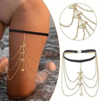 Многослойная цепочка на ногу с кисточками в виде бабочки, модные универсальные аксессуары для тела, цепочка, ювелирные изделия, ремесло V4A9 Silvery-1 Pc