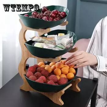 Многослойная деревянная пластиковая тарелка с фруктами для гостиной Hoom, тарелка для закусок, винтажная скандинавская полка для конфет, стеллаж для декора стола, тарелка с фруктами, корзина для закусок, поднос 2 Layers бежевый
