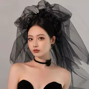 Многослойная готическая свадебная фата из тюля и газа, черная свадебная фата с гребнем для волос, свадебные фотографии чёрный