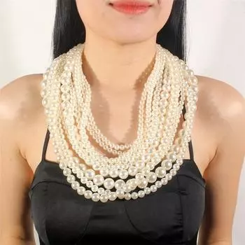 Многослойная искусственная жемчужина, длинная цепочка для свитера для женщин, модное ожерелье с серьгами GZW белый