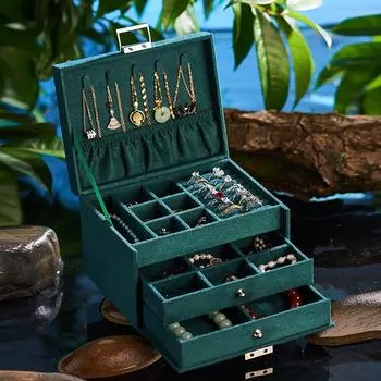 Многослойная коробка для хранения ювелирных изделий, серьги, ящик для ювелирных изделий, кольцо, ожерелье, портативная шкатулка для драгоценностей 17.5cm*14cm*12cm зелёный