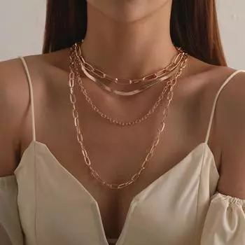 Многослойная массивная цепочка для бумаг, скрепка, тумблер, колье, ожерелье, ювелирные изделия в стиле ретро-панк для женщин и девочек золотистый