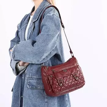 Многослойная мягкая кожаная сумка через плечо женская сумка через плечо сумка для мамы среднего возраста серый